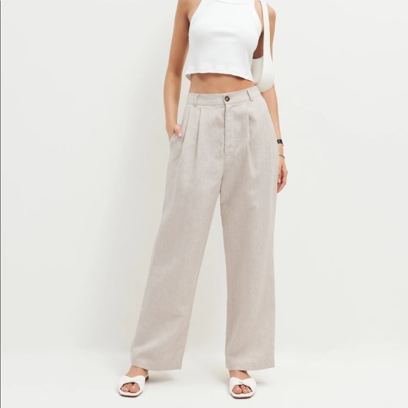 NWT Reformation Oatmenal Cropped Linen Pant - Picture 1 of 4